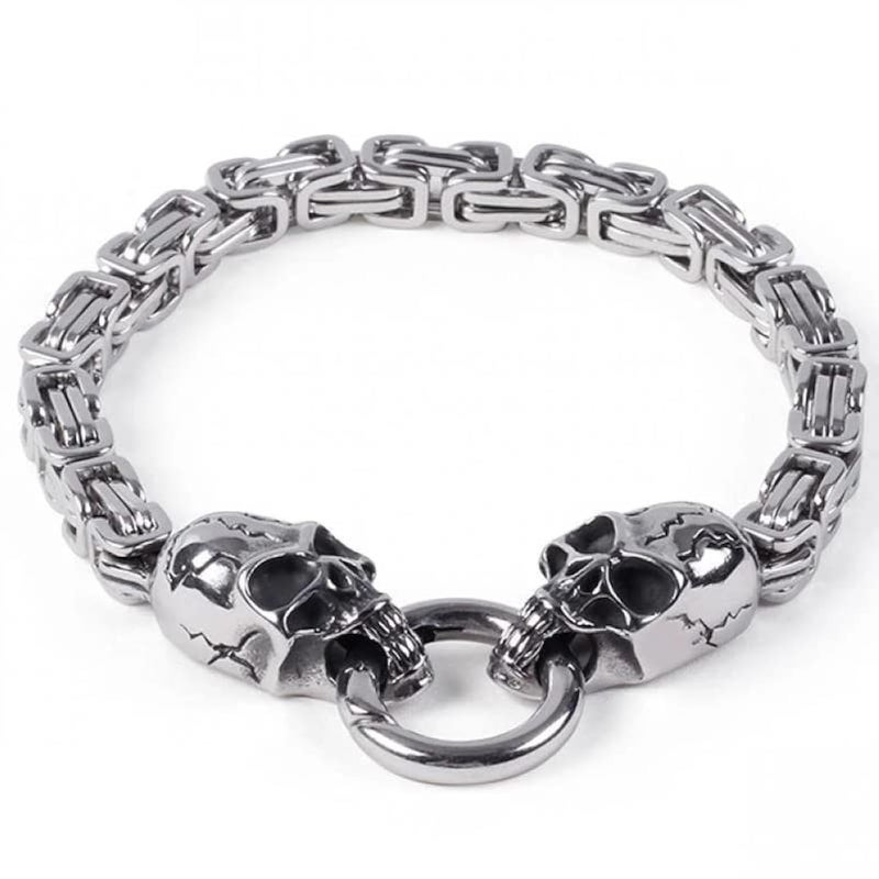 HAQUIL Skull Bracelet, Stainless Steel Byzantine King Chain Skull Linked Bracelet, Skull Jewelry Gift for Men - Image 1